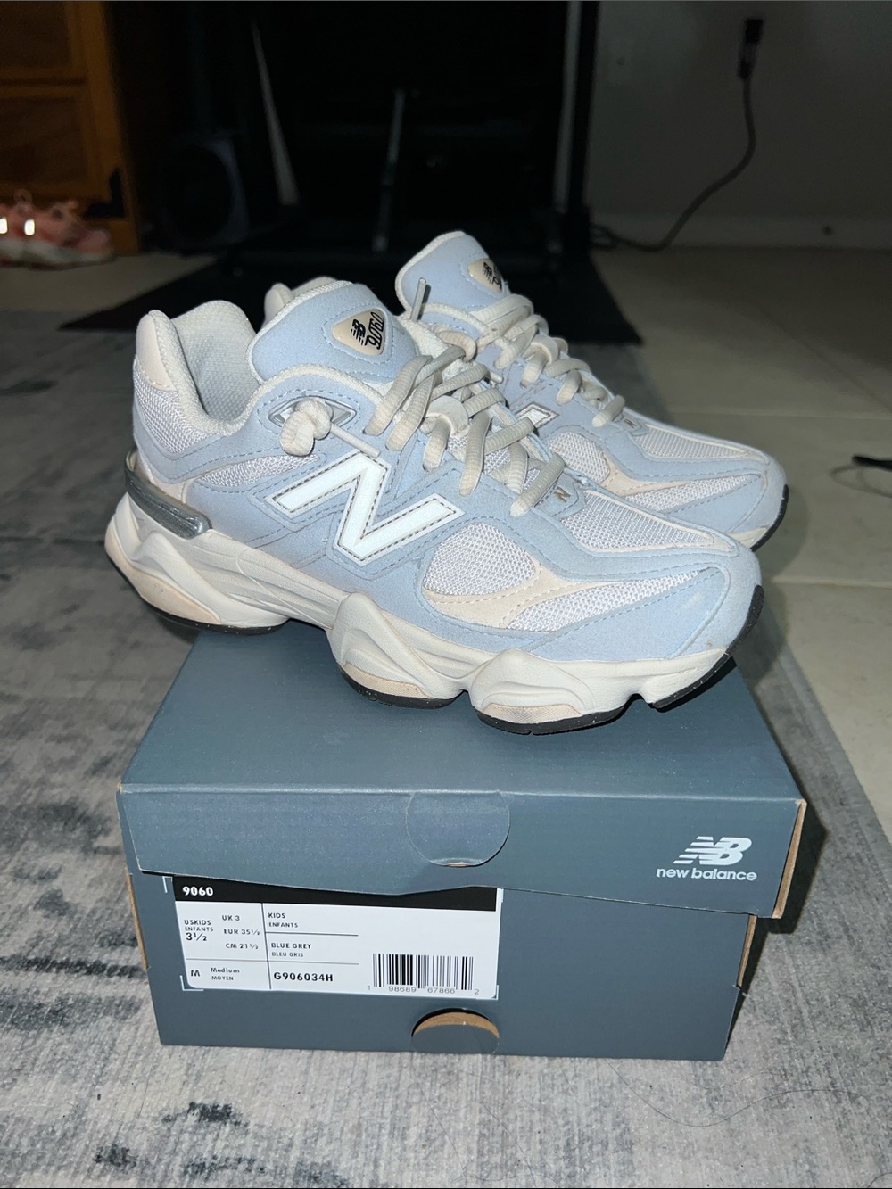 New Balance Women’s 9060 Sneakers in Pale Blue and White